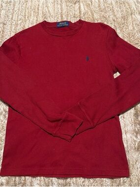 Ralph Lauren Kids Long Sleeve Crewneck Sweater - Burgundy with Navy Pony
